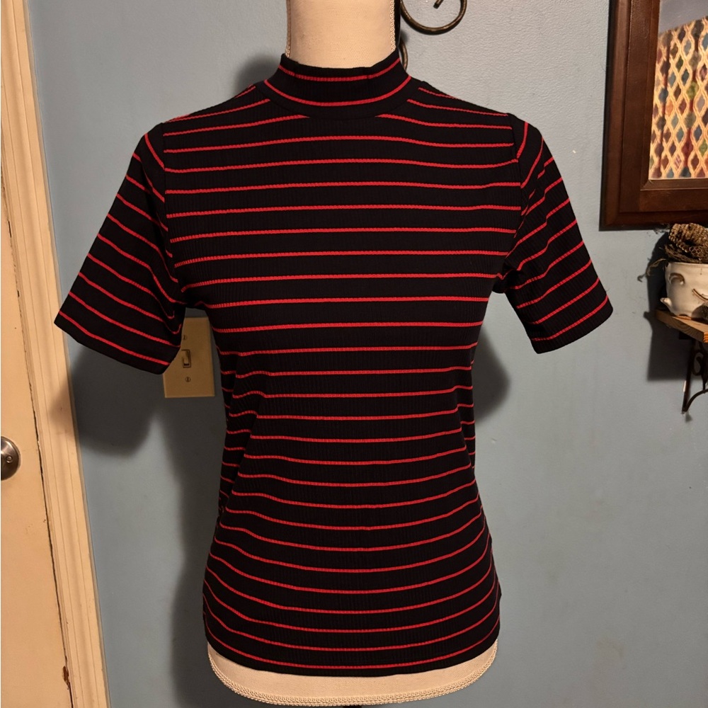 Free Assembly, Striped, Mock Neck, Shirt